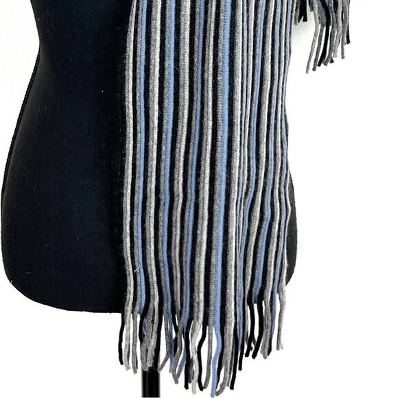GUY LAROCHE Wool Scarf Winter Vertical Stripes Neutral Blue Gray Black - Picture 4 of 7